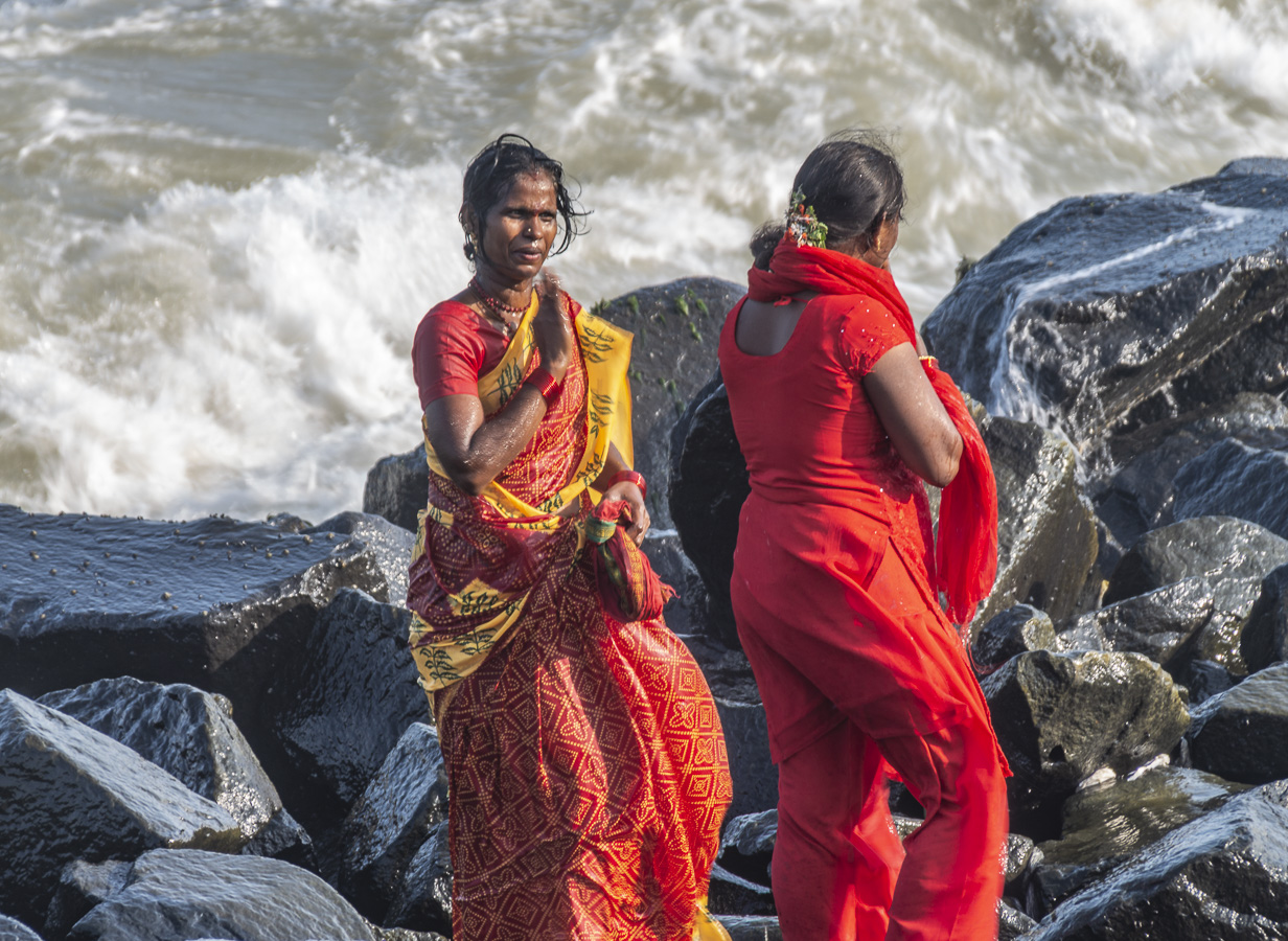 Hindu Ladies by the Sea - Pondicherry