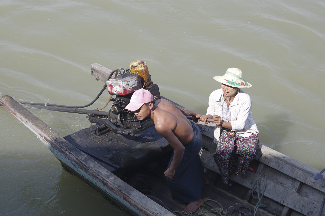 Struggling to get off a Sandbank in the Irrawaddy