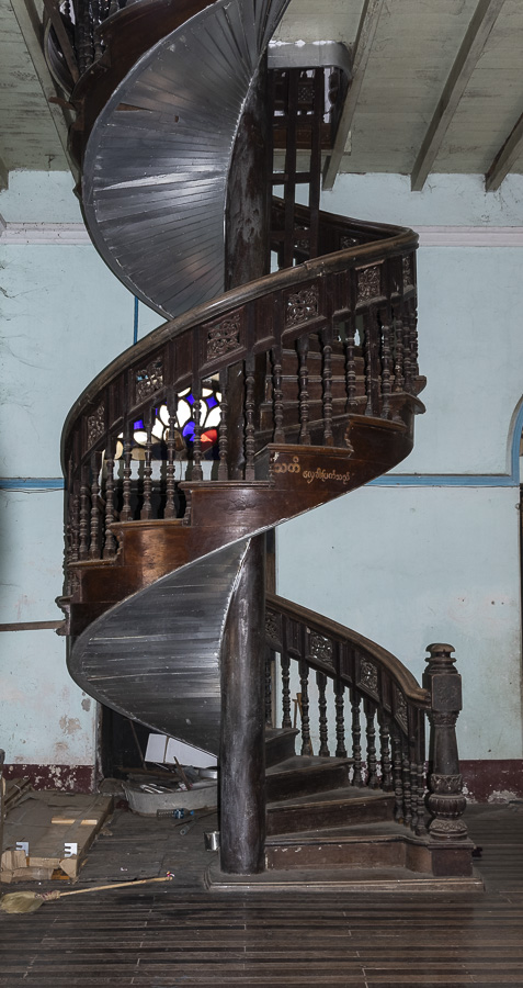 Teak Spiral Staircase at Danuphyu Monastery